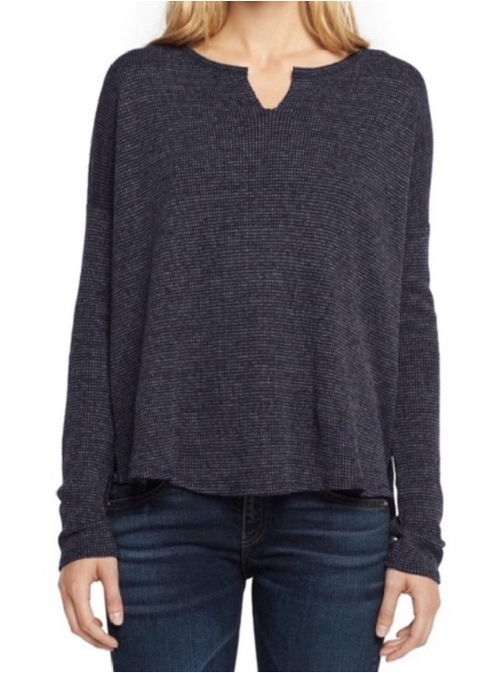 rag & bone Women's Sierra Long-Sleeve Waffle knit thermal indigo blue size L